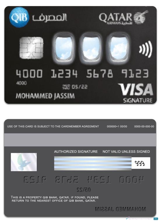 Download Qatar QIB Bank Qatar Airways Co branded visa signature card Photoshop template